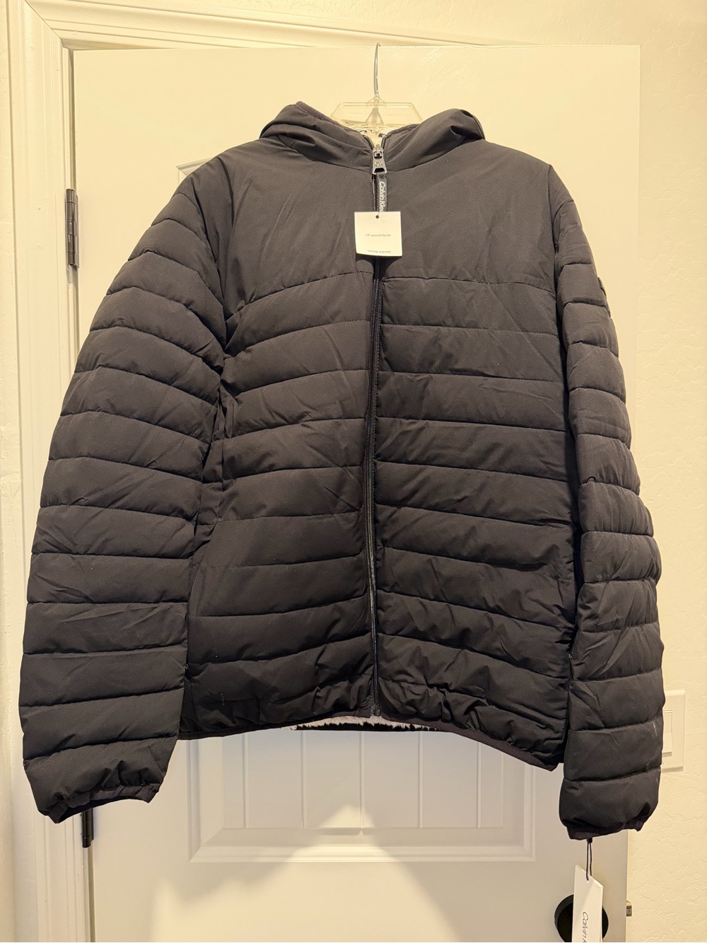 Calvin Klein Men's Infinite Stretch Sherpa Lined Hooded Puffer Jacket Blk L NWT